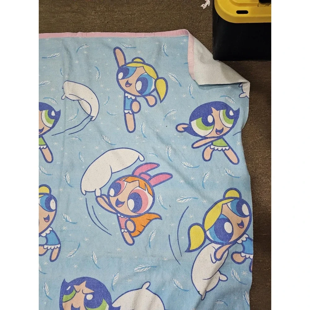 Vintage Cartoon Network Powerpuff Girls Blue Kids ~90x74 Blanket 2000 USA Fabric